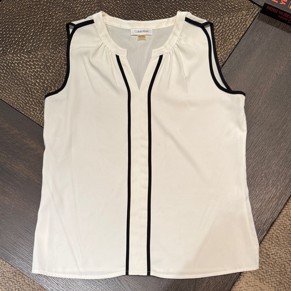 Calvin Klein White Blouse with Black Trim